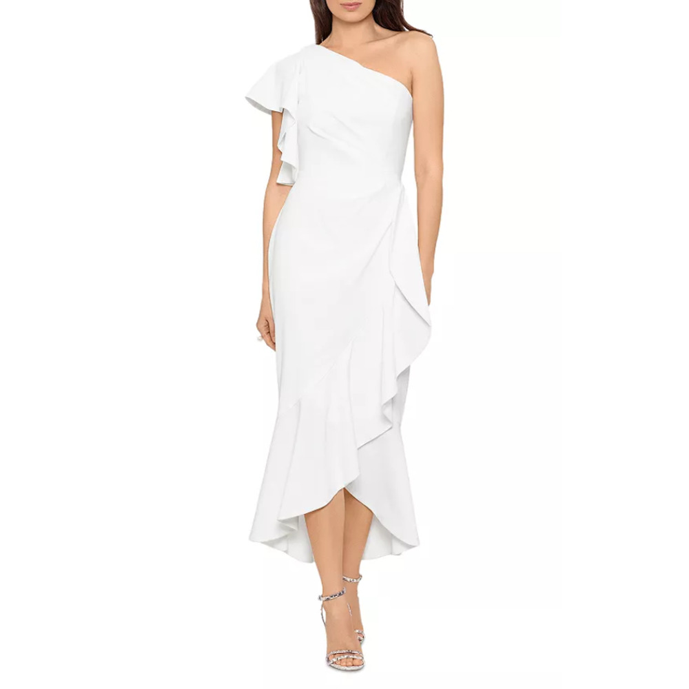 Aqua Scuba Crepe One Shoulder Midi Dress White Size 2 2828